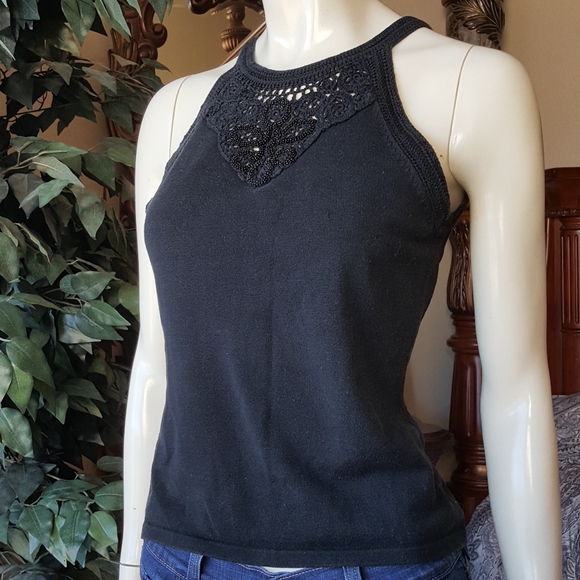 Ann Taylor Tops - Ann Taylor Petite | Black Halter Beaded Sweater